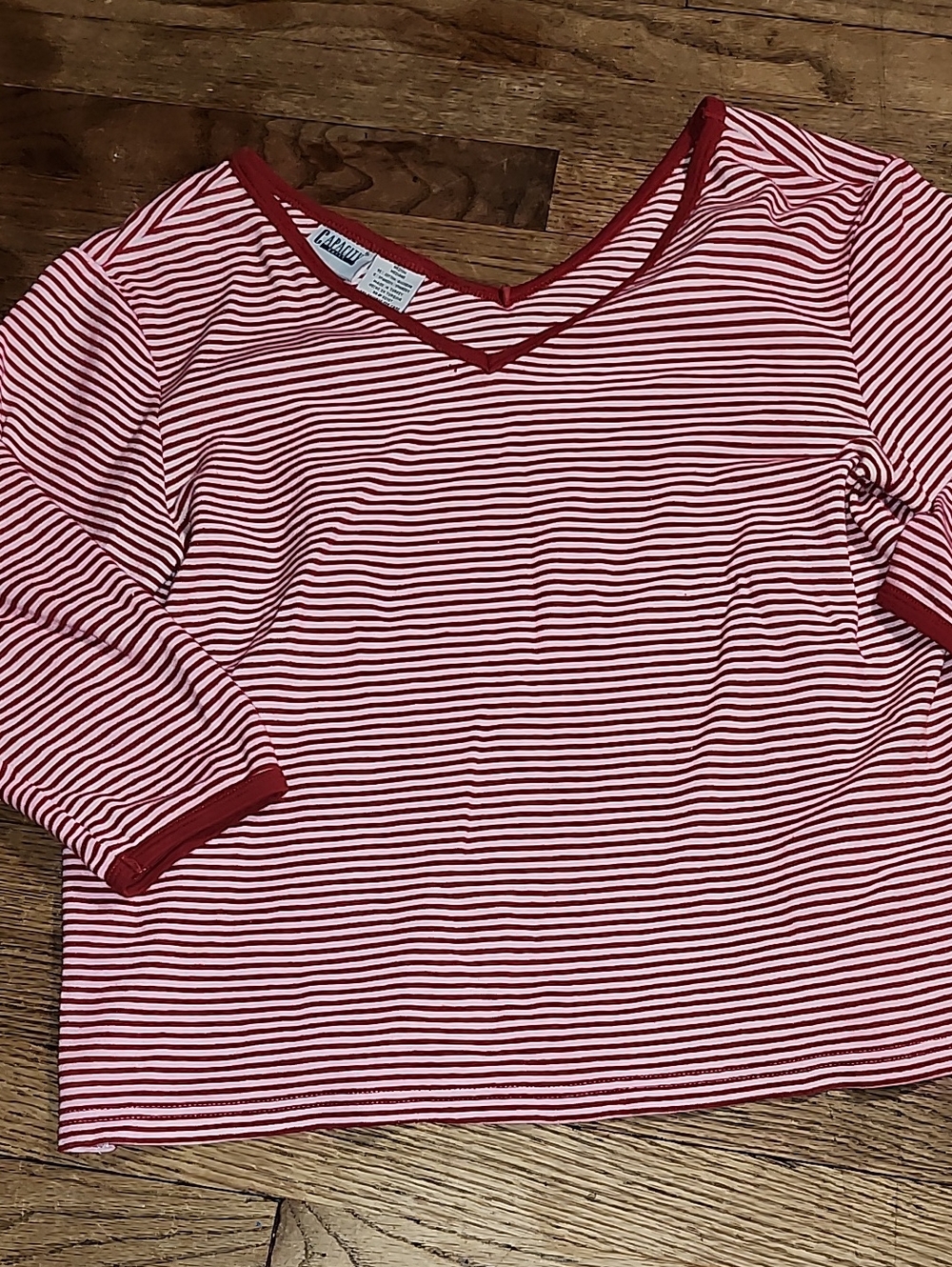 Catalina Red & White Striped V-Neck Long Sleeve Tee